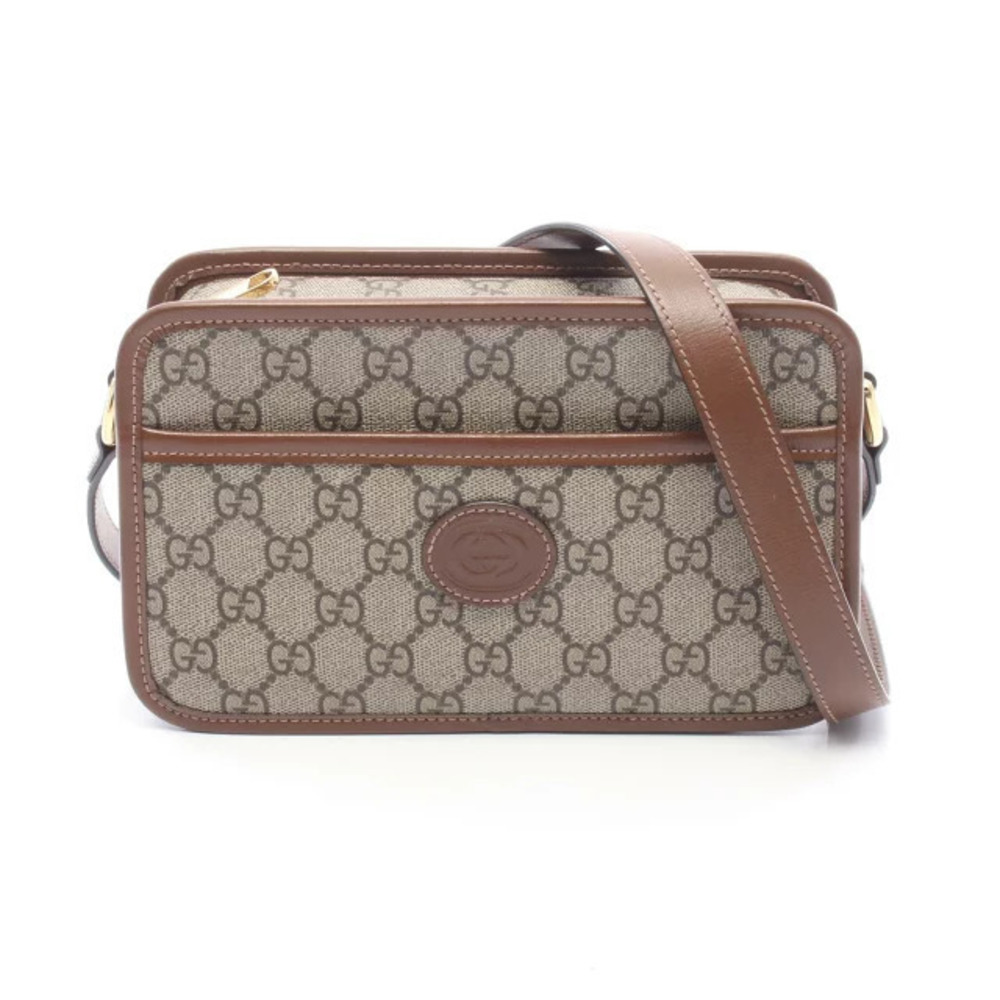 Gucci Interlocking GG Supreme Bag Shoulder Canvas Leather Beige Cream Brown
